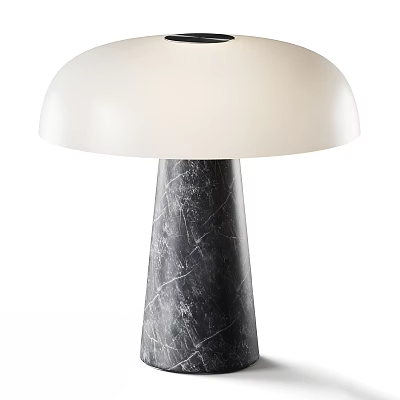 Modern Table Lamp with Black Marble Base Minimalist Design White Lampshade Elegant Home Decor 3d model