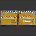 Industrial Equipment Box With Yellow Silver Exterior And Warning Stripes Control Panels