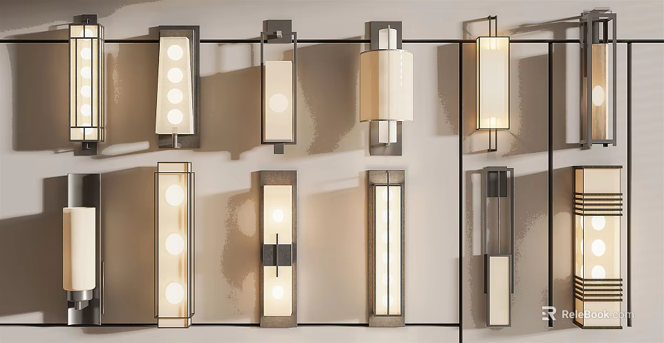 Modern Wall Lamps Featuring Various Shapes Metal Frames And Illuminated Designs 3d model
