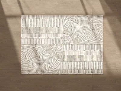Modern Square Area Rug With Neutral Tones And Geometric Curved Line Patterns 3d model