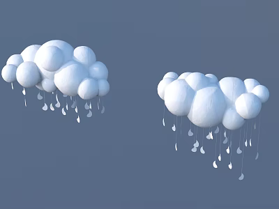 White Cloud Shaped Decorative Ornament Set With Hanging Water Droplet Decorations 3d model