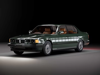 Classic Green BMW Sedan With Sleek Body And Shiny Exterior Design 3d model