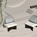 Modern Accent Chairs With Gray Beige Upholstery Geometric Dark Legs In Minimalist Interior With Greenery