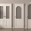 White Interior Double Doors With Glass Panels And Minimalist Potted Plant
