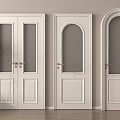 French cream double door single door bedroom door glass double door 3d model