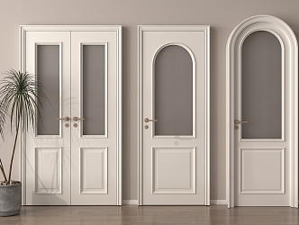 French cream double door single door bedroom door glass double door 3d model