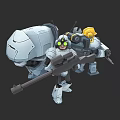 Armored Game and Movie Character With Mech Style Weapon Green Goggles And Mechanical Companion