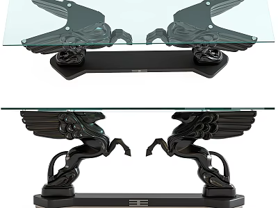 Elegant Coffee Table With Glass Top And Black Pegasus Base Design 3d model