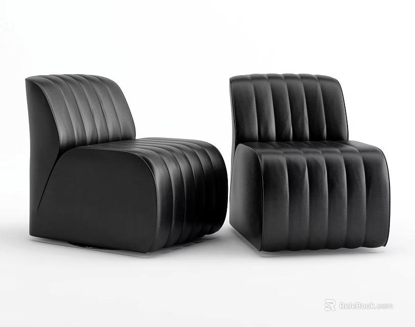 Modern Black Leather Single Sofa With Vertical Ribbed Design And Contemporary Styling 3d model