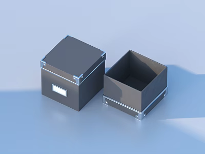Black Storage Boxes With Metal Trim Open And Closed For Home Organization 3d model