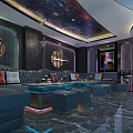 Modern KTV Room Interior With Comfortable Sofas Coffee Tables TV Screen And Decorative Lights 3d model