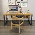 Modern Home Office Desk With Computer Lamp Books Small Plant And Decorative Paintings