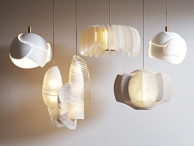 Modern Hanging Lighting Combination Featuring Pleated Wavy Design And Soft Warm Glow 3d model