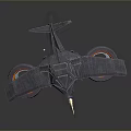 Sleek Futuristic Blue Geometric Drone Model With Red Glowing Thrusters Front Cannon And Yellow Beam