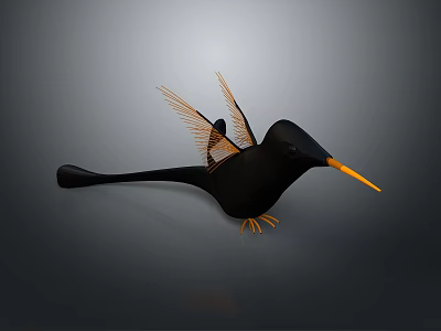 Black Bird With Orange Beak Claws And Wings With Orange Feathers On Gray Background 3d model