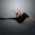 Black Bird With Orange Beak Claws And Wings With Orange Feathers On Gray Background