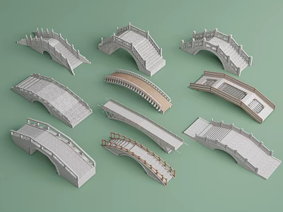 Various Traditional And Modern Bridge Designs With Stone Wooden Arch And Flat Structures 3d model