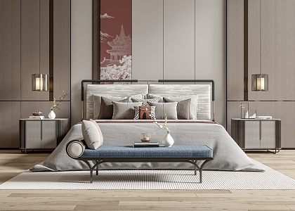 New Chinese Double Bed 3d model