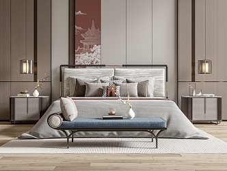 New Chinese Double Bed 3d model