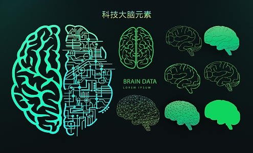 Technology Elements Digital Smart Brain Circuit Board CPU Chip Motherboard Artificial Intelligence Bionic Brain 3d model