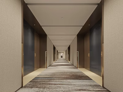 Luxurious Hotel Corridor with Modern Design Elevator Doors and Plush Carpet 3d model