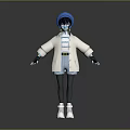 Child In Blue Hat With White Coat Striped Shirt Shorts And White Shoes