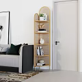Modern Bookshelf In Living Room With Sofa Lion Painting Potted Plant And Books