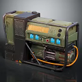 Military Style Green Portable Generator With Control Panel Blue Buttons Orange Indicators And Orange Cable