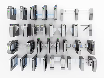 Public Facility Access Control Gates Featuring Various Modern Turnstile Designs 3d model
