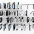 Public Facility Access Control Gates Featuring Various Modern Turnstile Designs 3d model