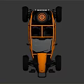 Orange and Black Off Road Utility Vehicle With Frame Structure Large Tires Roof Spare Tire