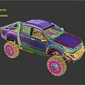 Blue Modified Off Road Pickup Truck With Large Tires Roof Rack And Front Bumper
