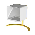 White Cube Shaped Decorative Object With Yellow Curved Stand And Modern Design 3d model