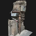 Old Electrical Meter Box Mounted On Weathered Stone Wall With Bricks And Pipes 3d model