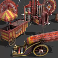 Vintage Amusement Equipment With Old Fashioned Carousel Parts Game Booths And Metal Decorations