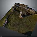 Ancient Historical Site With Tower Structure And Winding Pathway On Green Grassland