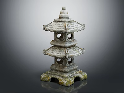 Traditional Japanese Stone Lantern Outdoor Light With Multi Layer Structure And Garden Decoration 3d model