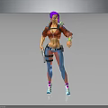 3D Character With Purple Hair Red Jacket Blue Pants Gun And Green Arm Accessory