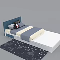 Double Bed with Blue Headboard Pillows Bedspread Storage Drawers and Star Pattern Rug 3d model
