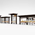 Traditional Chinese Wooden Pergola With Lattice Design And Benches For Garden Space