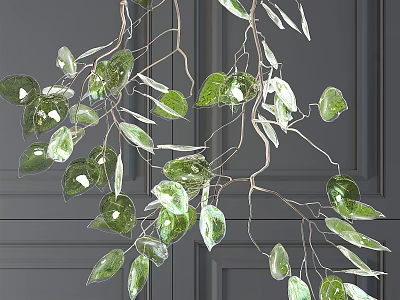 Artistic Branch Chandelier With Green Leaves And Metal Frame For Modern Decor 3d model