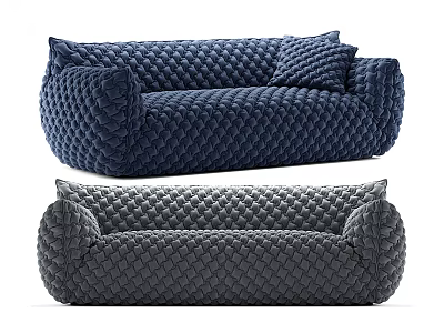 Navy Blue and Charcoal Gray Multi Seater Sofa with Woven Texture Upholstery and Modern Design 3d model