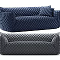 Navy Blue and Charcoal Gray Multi Seater Sofa with Woven Texture Upholstery and Modern Design