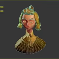 3D Game Movie Character With Red Curly Hair And Yellow Blouse Design
