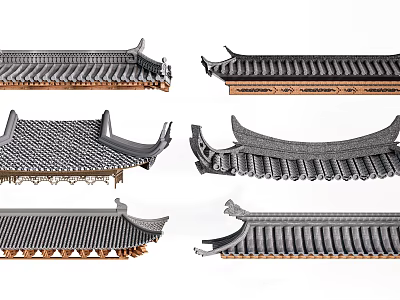 Traditional Ancient Chinese Architectural Roof Components With Various Tiled Designs And Eave Details 3d model