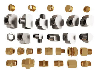 Metal pipe threaded components metal hardware joint elbow pipe parts 3d model