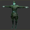 3D Military Character Model In Green Uniform With Military Cap And Arms Outstretched