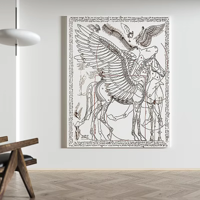 Interior Space With Mythical Creature Artwork And Modern Decor Elements 3d model