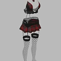 Stylish Women's Halter Top Plaid Skirt And Fishnet Stockings Outfit