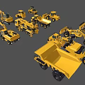Various Types Of Yellow Construction Vehicles Including Bulldozers Mixers And Excavators